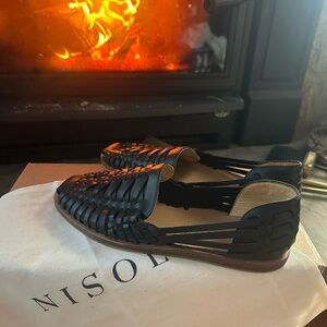 Nisolo Black Leather, Men's Huarache Woven Loafers men’s size 10, last 2 photos